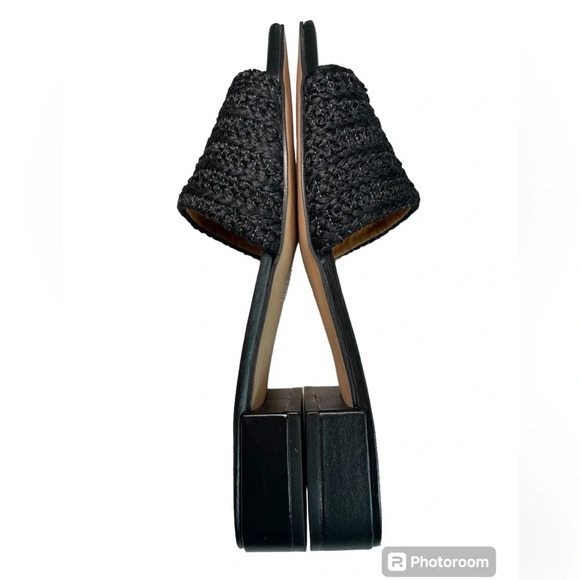 Anthropologie Black Woven Slide Sandals with Block Heel - Picture 7 of 12
